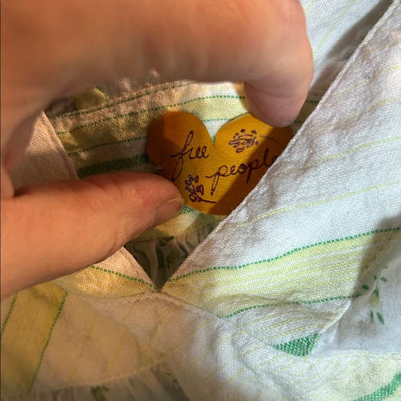 Vintage Free People White and Green Striped Blouse-size XS-S-Flaw - Picture 2 of 8